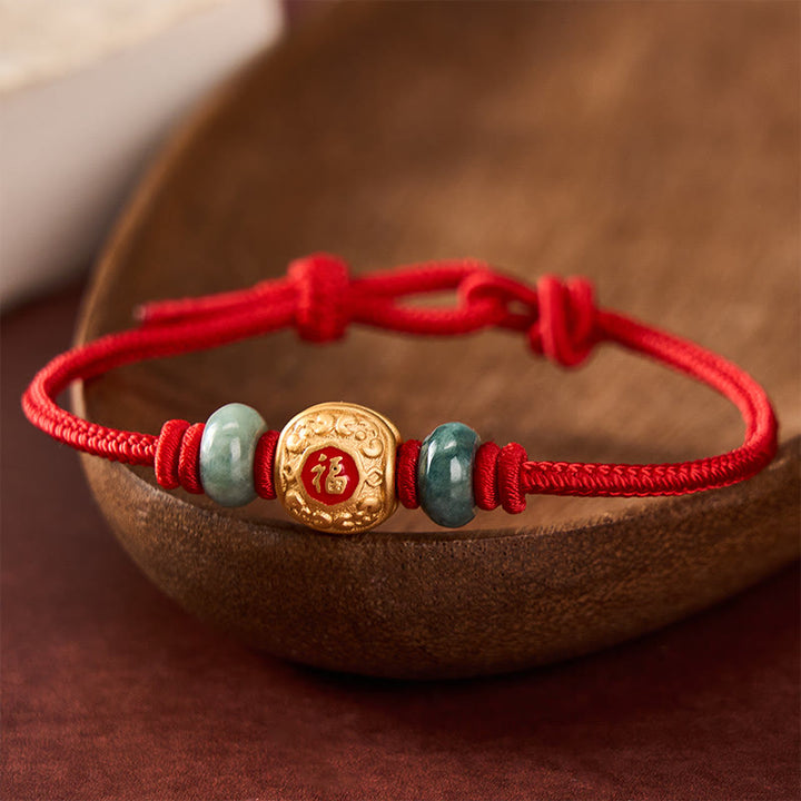 Buddha Stones Red String Fu Character Copper Luck Bracelet - image 0