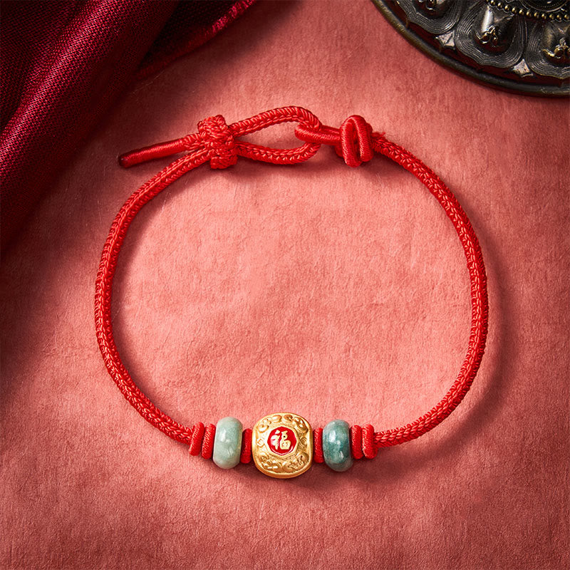 Buddha Stones Red String Fu Character Copper Luck Bracelet - Red - 6.7–7.5 in/17–19 cm - image 1