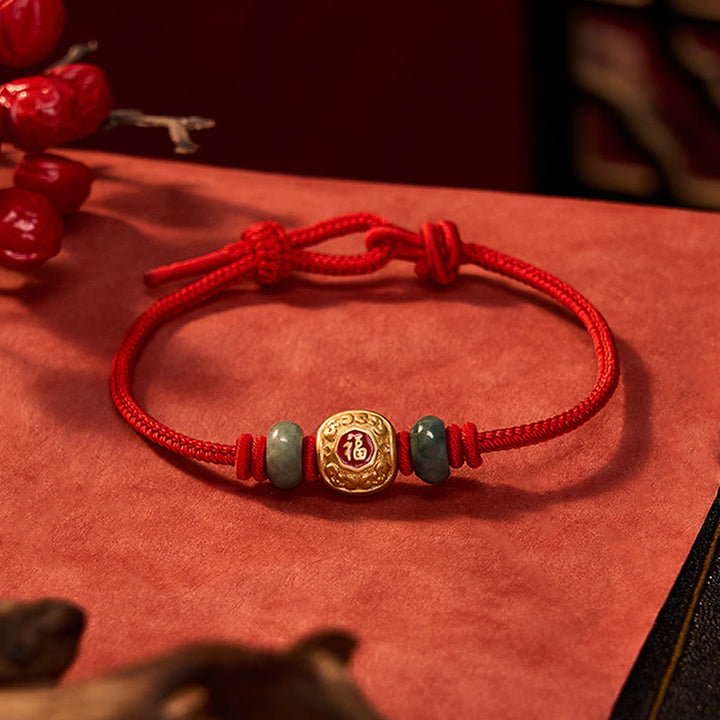 Buddha Stones Red String Fu Character Copper Luck Bracelet - image 2