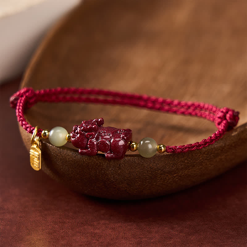 Buddha Stones Natural Cinnabar Koi Fish Pi Xiu Hetian Jade Luck Red String Bracelet - image 3