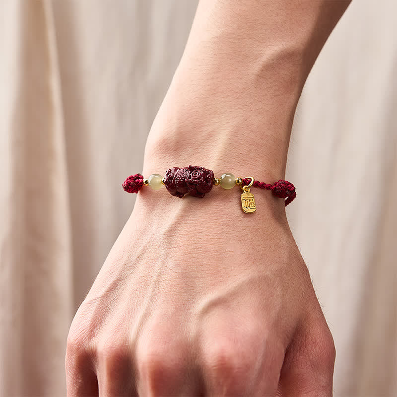 Buddha Stones Natural Cinnabar Koi Fish Pi Xiu Hetian Jade Luck Red String Bracelet - image 4