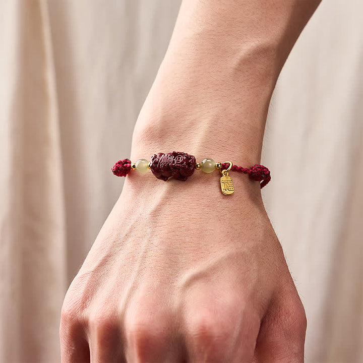 Buddha Stones Natural Cinnabar Koi Fish Pi Xiu Hetian Jade Luck Red String Bracelet - image 4