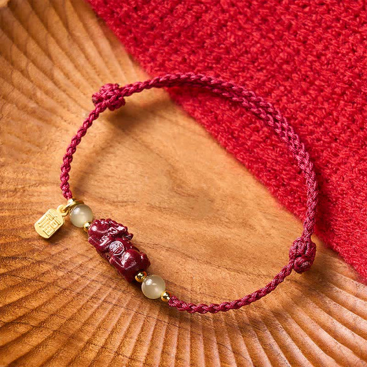 Buddha Stones Natural Cinnabar Koi Fish Pi Xiu Hetian Jade Luck Red String Bracelet - image 2