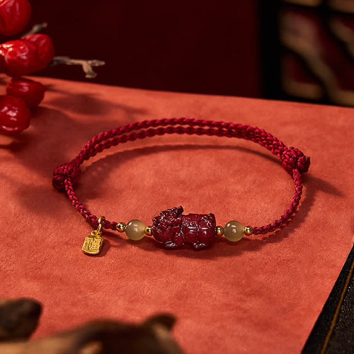 Buddha Stones Natural Cinnabar Koi Fish Pi Xiu Hetian Jade Luck Red String Bracelet - Koi Fish Pi Xiu (Wrist Circumference: 7.1 in/18 cm) - image 0