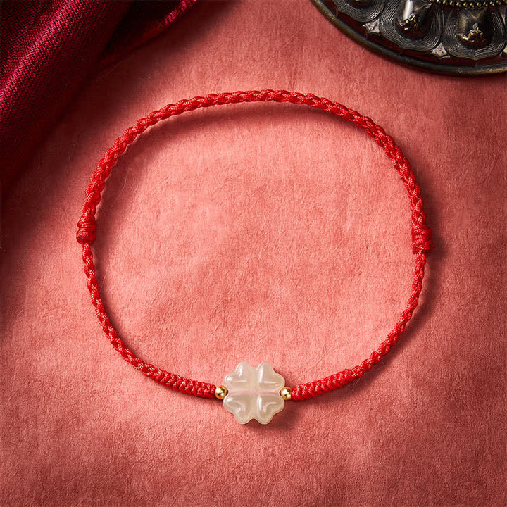 Buddha Stones Natural Hetian Jade Lucky Four-leaf Clover Bracelet - image 2