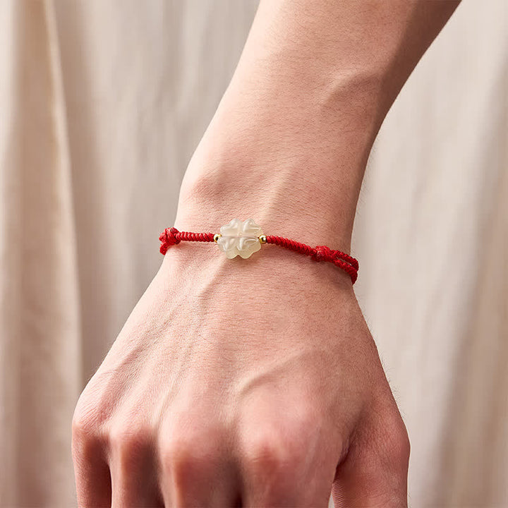 Buddha Stones Natural Hetian Jade Lucky Four-leaf Clover Bracelet - image 4