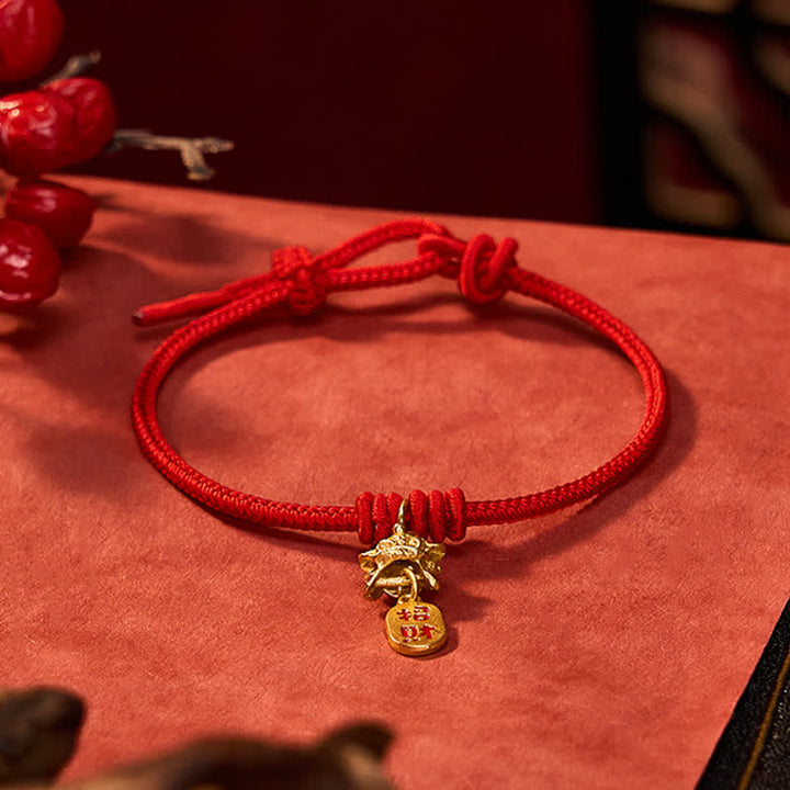 Buddha Stones Copper Pi Xiu Fu Character Red String Wealth Bracelet - image 3
