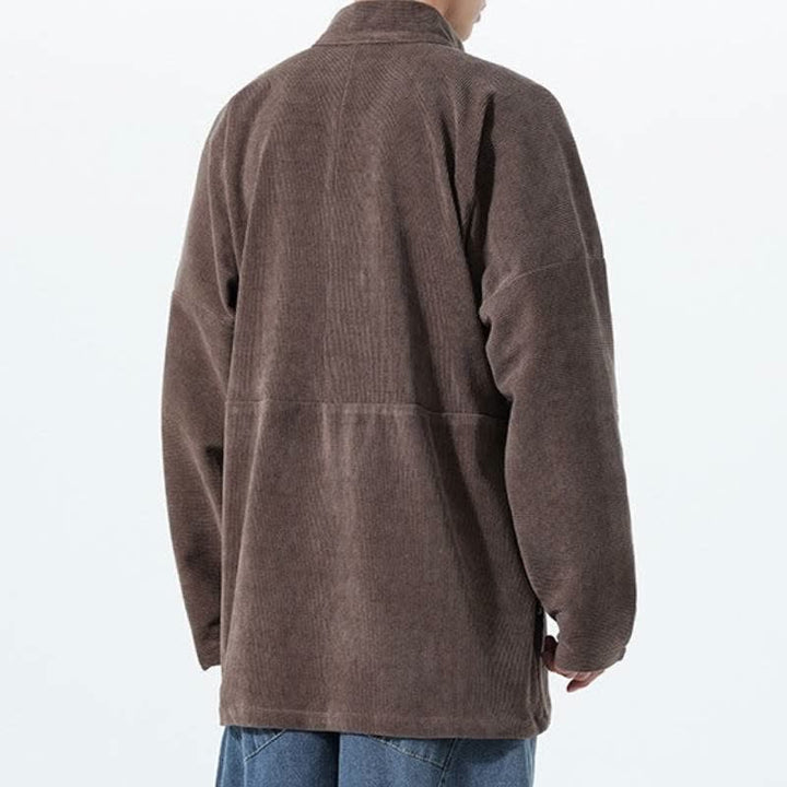 Buddha Stones Fall Winter Casual Tang Style Mandarin Collar Solid Men's Kimono With Pocket - image 4