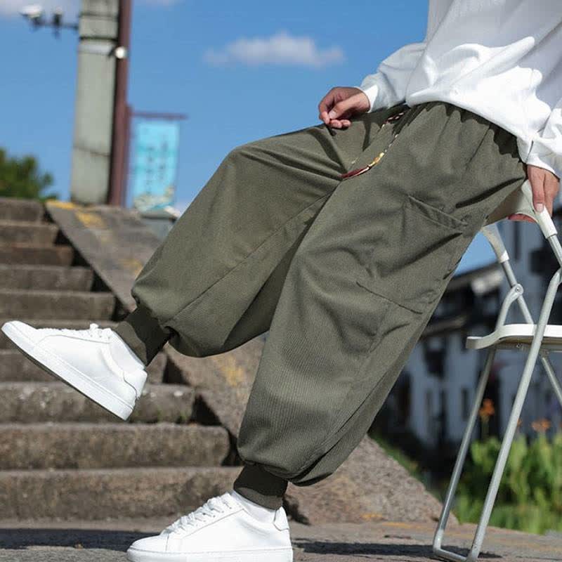 Buddha Stones Fall Winter Casual Vintage Drawstring Solid Ankle Pants Men's Tapered Pants With Pockets - image 7
