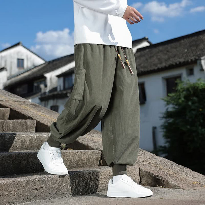Buddha Stones Fall Winter Casual Vintage Drawstring Solid Ankle Pants Men's Tapered Pants With Pockets - OliveDrab - US/UK/AU46，EU56 (5XL) - image 0