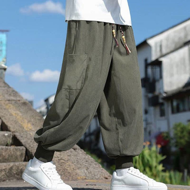 Buddha Stones Fall Winter Casual Vintage Drawstring Solid Ankle Pants Men's Tapered Pants With Pockets - image 2