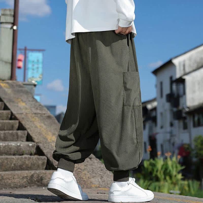 Buddha Stones Fall Winter Casual Vintage Drawstring Solid Ankle Pants Men's Tapered Pants With Pockets - image 3