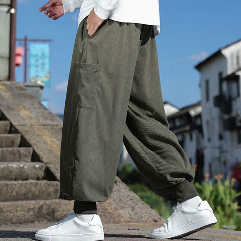 Buddha Stones Fall Winter Casual Vintage Drawstring Solid Ankle Pants Men's Tapered Pants With Pockets - image 6