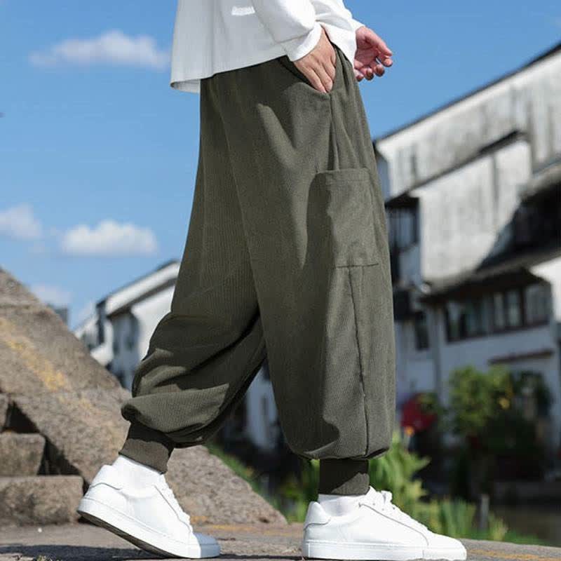 Buddha Stones Fall Winter Casual Vintage Drawstring Solid Ankle Pants Men's Tapered Pants With Pockets - image 5