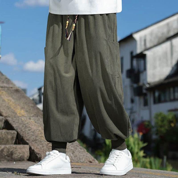 Buddha Stones Fall Winter Casual Vintage Drawstring Solid Ankle Pants Men's Tapered Pants With Pockets - image 4