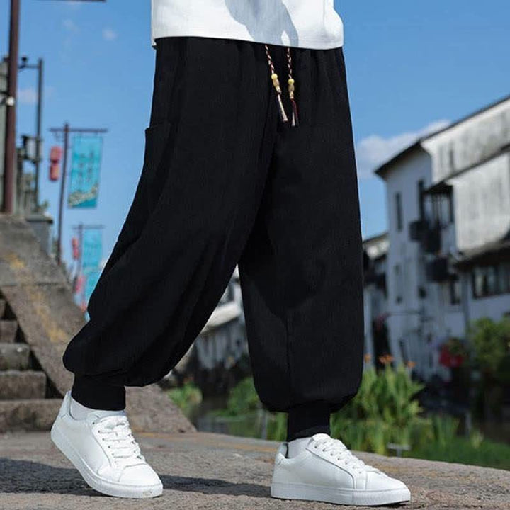 Buddha Stones Fall Winter Casual Vintage Drawstring Solid Ankle Pants Men's Tapered Pants With Pockets - image 11