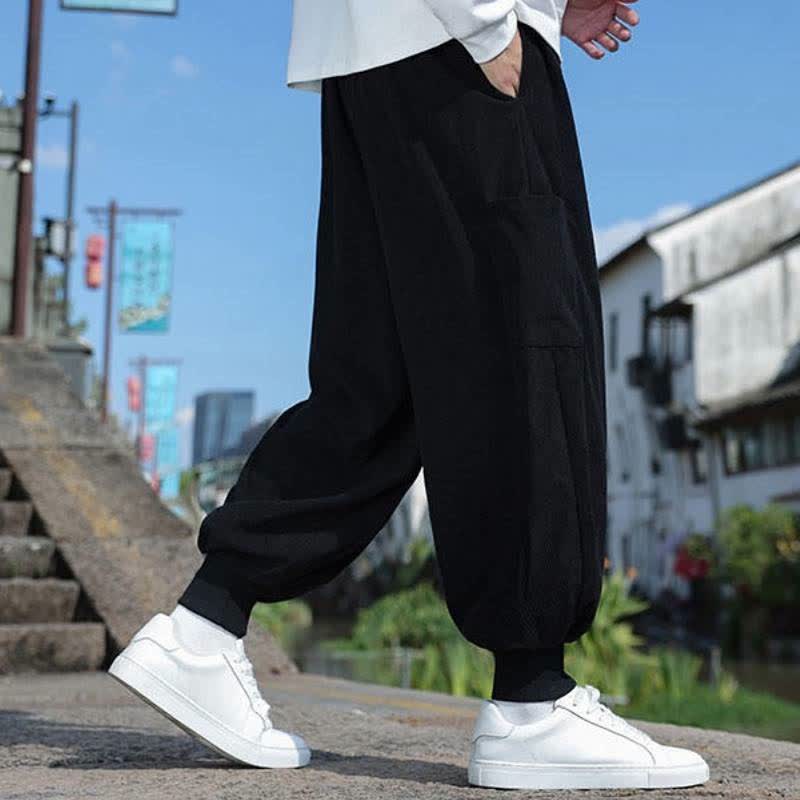 Buddha Stones Fall Winter Casual Vintage Drawstring Solid Ankle Pants Men's Tapered Pants With Pockets - image 13