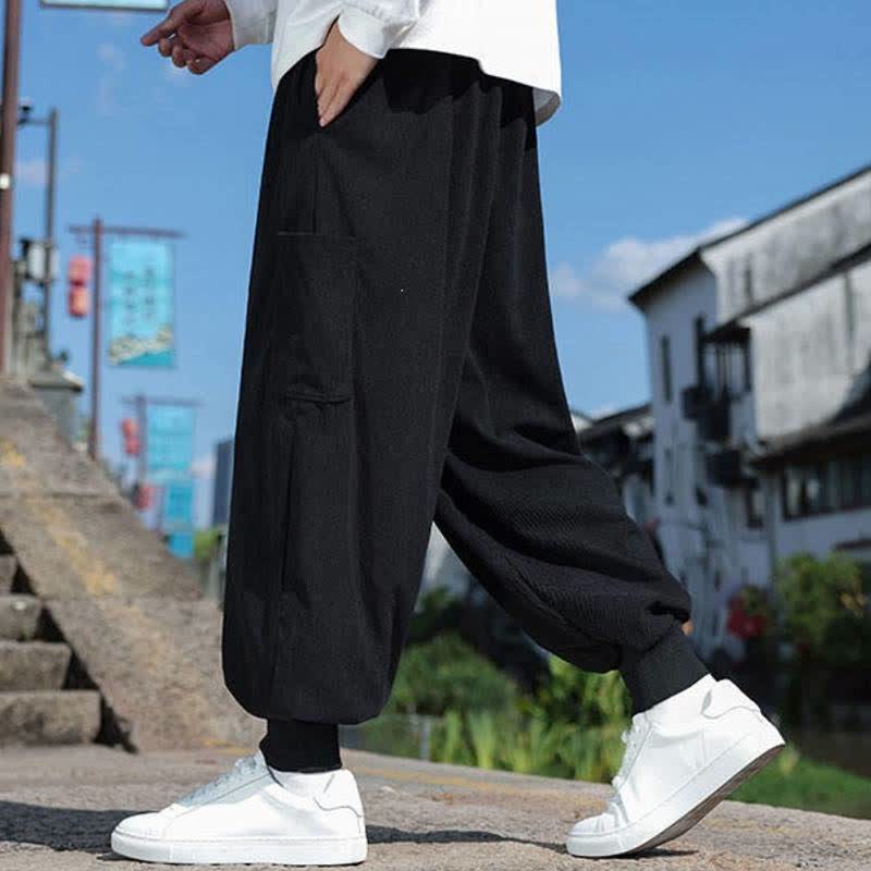 Buddha Stones Fall Winter Casual Vintage Drawstring Solid Ankle Pants Men's Tapered Pants With Pockets - image 14