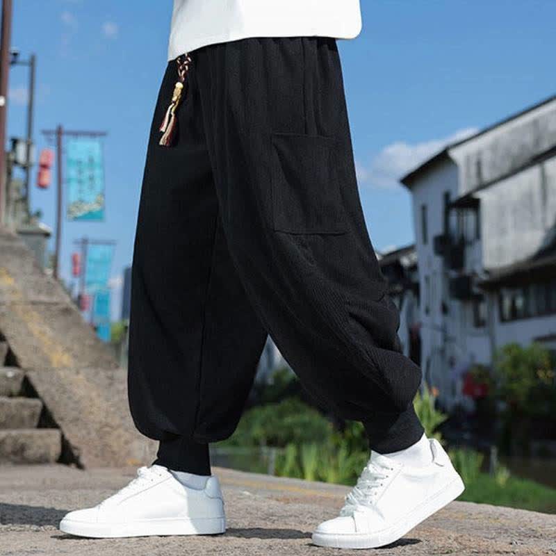 Buddha Stones Fall Winter Casual Vintage Drawstring Solid Ankle Pants Men's Tapered Pants With Pockets - image 12