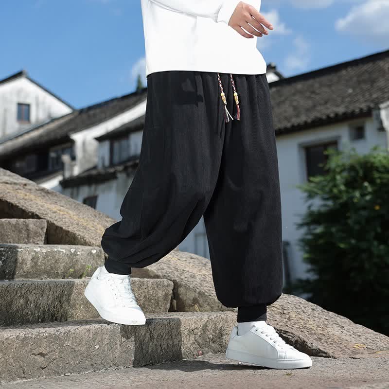 Buddha Stones Fall Winter Casual Vintage Drawstring Solid Ankle Pants Men's Tapered Pants With Pockets - image 9