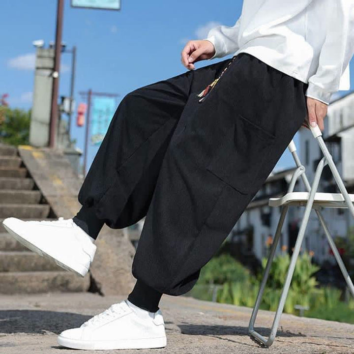 Buddha Stones Fall Winter Casual Vintage Drawstring Solid Ankle Pants Men's Tapered Pants With Pockets - image 15