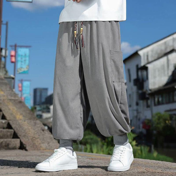 Buddha Stones Fall Winter Casual Vintage Drawstring Solid Ankle Pants Men's Tapered Pants With Pockets - image 20