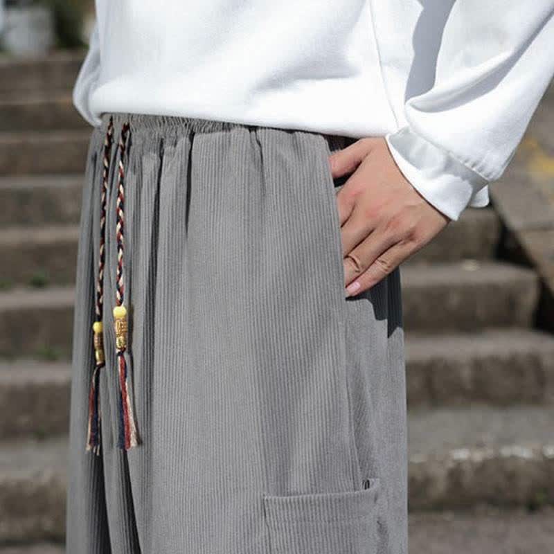 Buddha Stones Fall Winter Casual Vintage Drawstring Solid Ankle Pants Men's Tapered Pants With Pockets - image 25