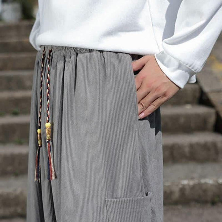 Buddha Stones Fall Winter Casual Vintage Drawstring Solid Ankle Pants Men's Tapered Pants With Pockets - image 25
