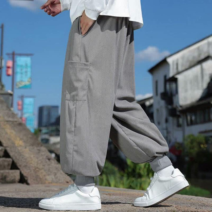Buddha Stones Fall Winter Casual Vintage Drawstring Solid Ankle Pants Men's Tapered Pants With Pockets - image 21