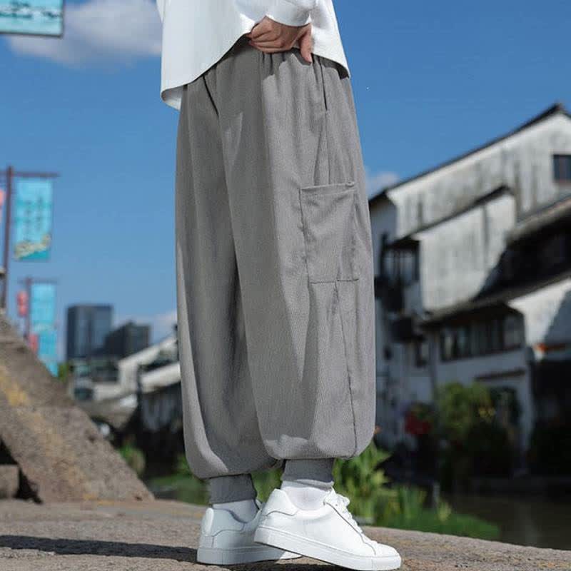 Buddha Stones Fall Winter Casual Vintage Drawstring Solid Ankle Pants Men's Tapered Pants With Pockets - image 19