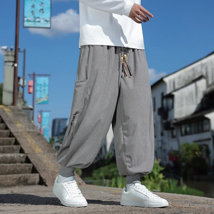 Buddha Stones Fall Winter Casual Vintage Drawstring Solid Ankle Pants Men's Tapered Pants With Pockets - image 17