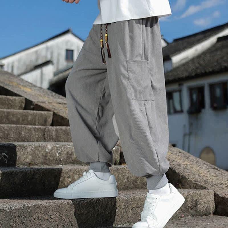 Buddha Stones Fall Winter Casual Vintage Drawstring Solid Ankle Pants Men's Tapered Pants With Pockets - image 22