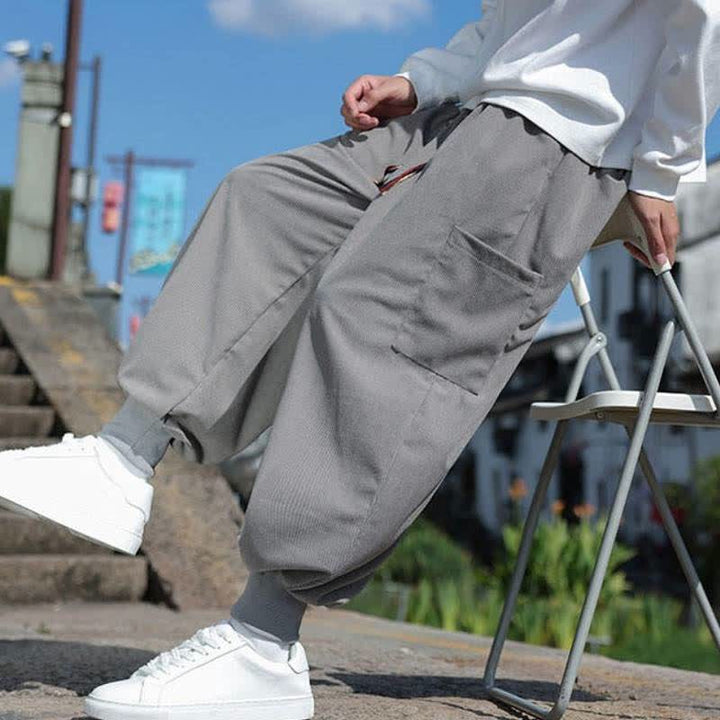 Buddha Stones Fall Winter Casual Vintage Drawstring Solid Ankle Pants Men's Tapered Pants With Pockets - image 23