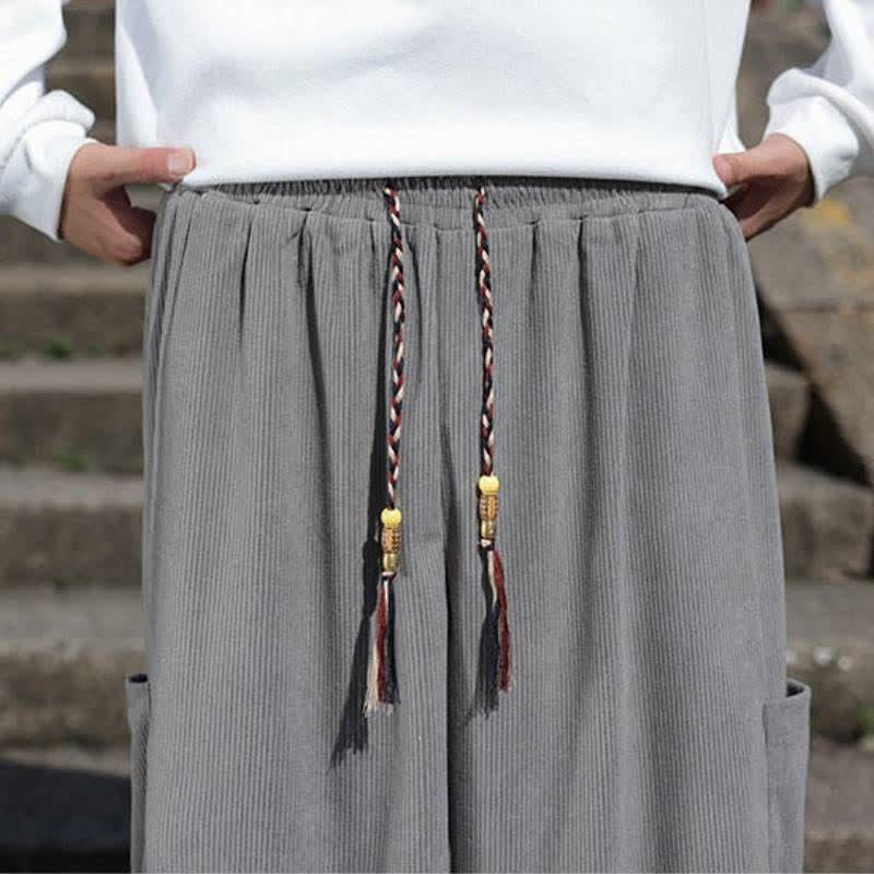 Buddha Stones Fall Winter Casual Vintage Drawstring Solid Ankle Pants Men's Tapered Pants With Pockets - image 24