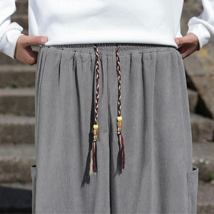 Buddha Stones Fall Winter Casual Vintage Drawstring Solid Ankle Pants Men's Tapered Pants With Pockets - image 24