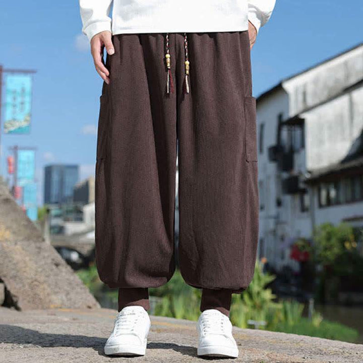 Buddha Stones Fall Winter Casual Vintage Drawstring Solid Ankle Pants Men's Tapered Pants With Pockets - SaddleBrown - US/UK/AU46，EU56 (5XL) - image 28