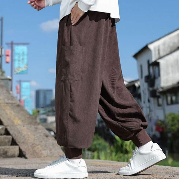 Buddha Stones Fall Winter Casual Vintage Drawstring Solid Ankle Pants Men's Tapered Pants With Pockets - image 31