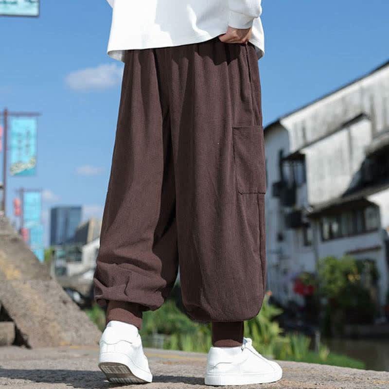 Buddha Stones Fall Winter Casual Vintage Drawstring Solid Ankle Pants Men's Tapered Pants With Pockets - image 32