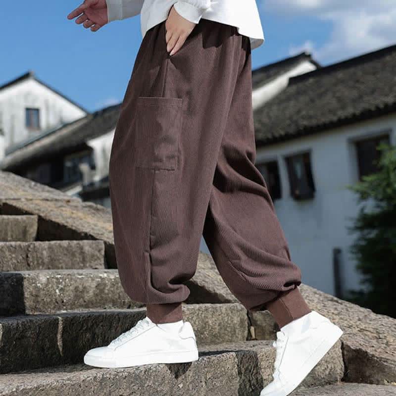 Buddha Stones Fall Winter Casual Vintage Drawstring Solid Ankle Pants Men's Tapered Pants With Pockets - image 34