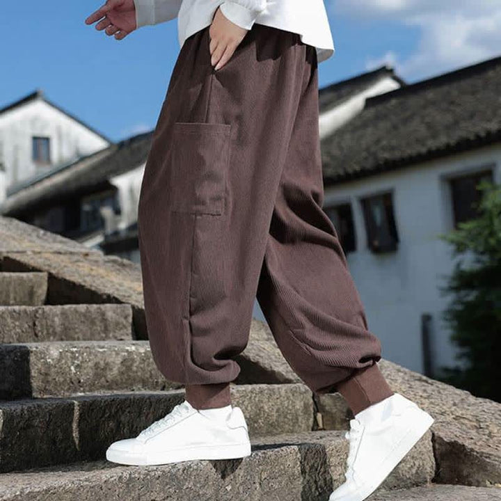 Buddha Stones Fall Winter Casual Vintage Drawstring Solid Ankle Pants Men's Tapered Pants With Pockets - image 34