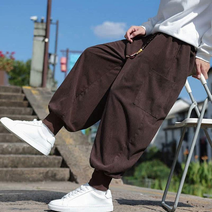 Buddha Stones Fall Winter Casual Vintage Drawstring Solid Ankle Pants Men's Tapered Pants With Pockets - image 35