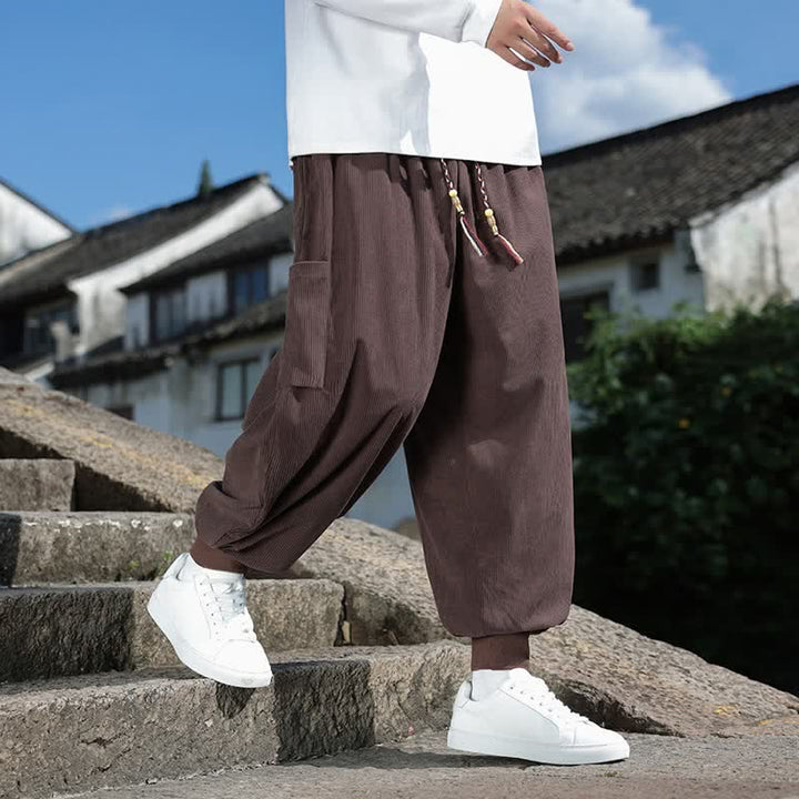 Buddha Stones Fall Winter Casual Vintage Drawstring Solid Ankle Pants Men's Tapered Pants With Pockets - image 33