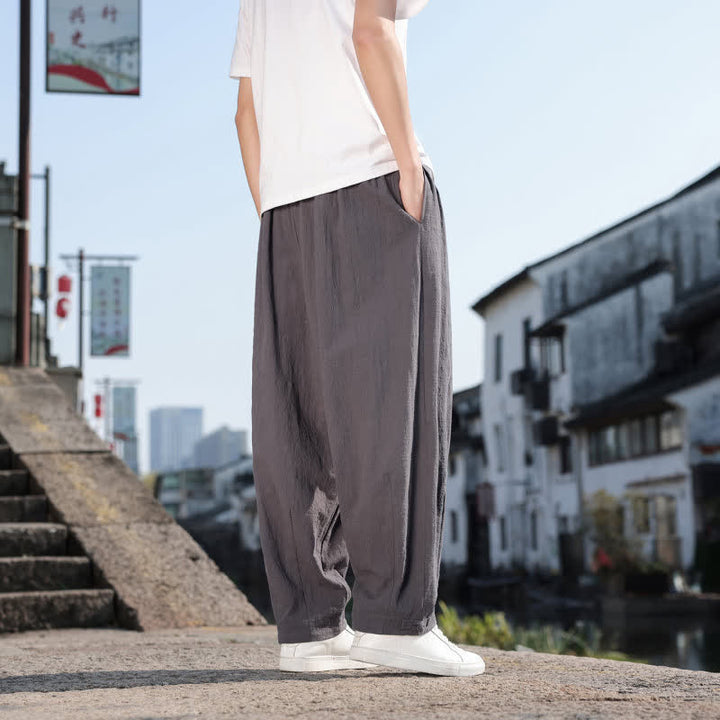 Buddha Stones Spring Fall Retro Casual Solid Long Pants Men's Straight Leg Pants With Pockets - image 4