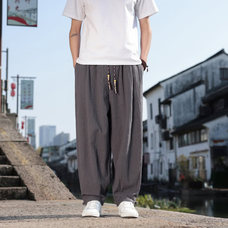 Buddha Stones Spring Fall Retro Casual Solid Long Pants Men's Straight Leg Pants With Pockets - DimGray - US/UK/AU46，EU56 (5XL) - image 0