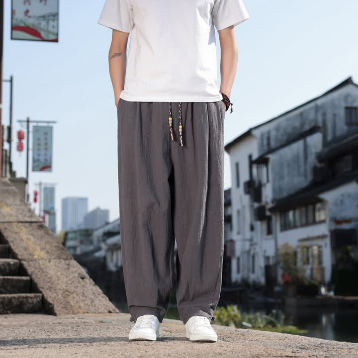 Buddha Stones Spring Fall Retro Casual Solid Long Pants Men's Straight Leg Pants With Pockets - DimGray - US/UK/AU46，EU56 (5XL) - image 0
