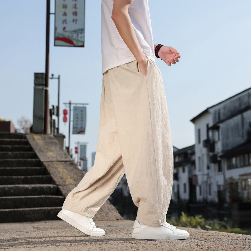 Buddha Stones Spring Fall Retro Casual Solid Long Pants Men's Straight Leg Pants With Pockets - image 30