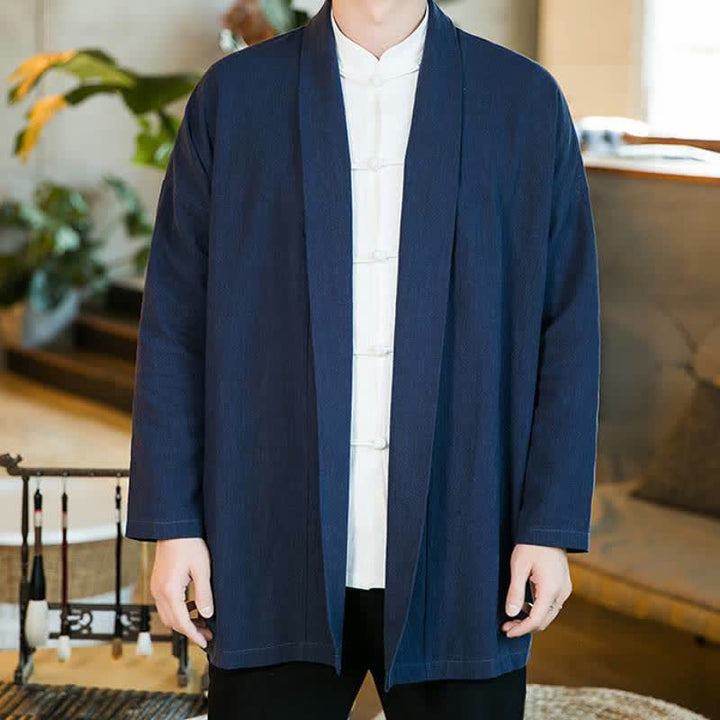 Buddha Stones Fall Winter Casual Tang Style Solid Cotton Long Sleeve Men's Kimonos - image 14