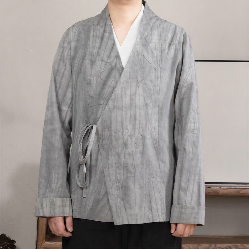 Buddha Stones Fall Winter Tang Style Minimalist Drawstring Solid Cotton Long Sleeve Men's Kimonos - Silver - US/UK/AU44，EU54 (4XL) - image 0