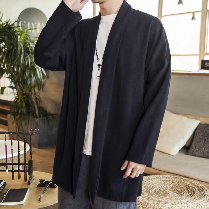 Buddha Stones Fall Winter Casual Minimalist Solid Knit Long Sleeve Men's Kimonos - Black - US/UK/AU42，EU52 (3XL) - image 10