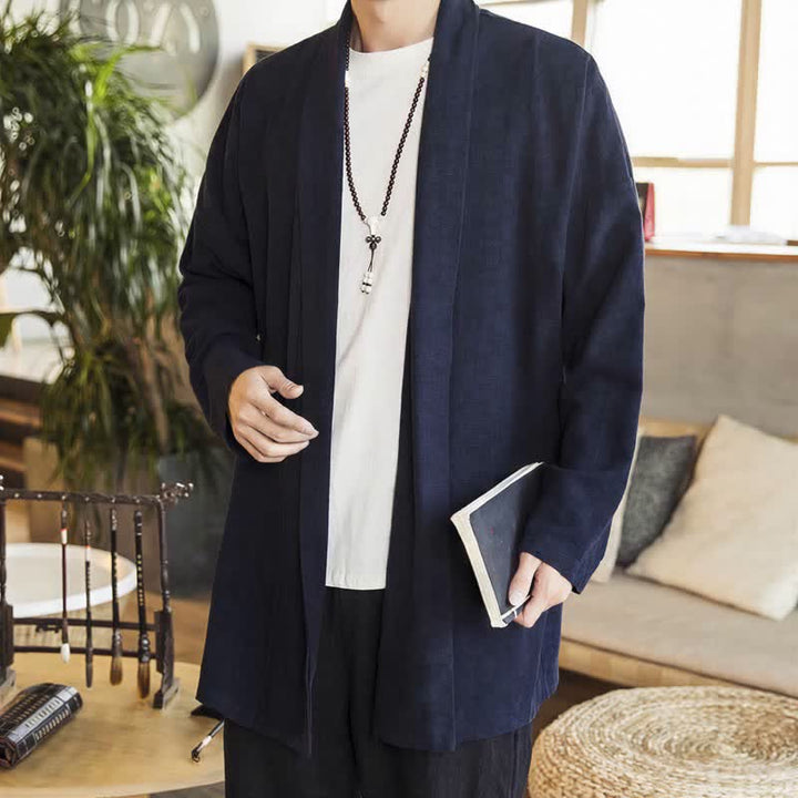 Buddha Stones Fall Winter Casual Minimalist Solid Knit Long Sleeve Men's Kimonos - MidnightBlue - US/UK/AU42，EU52 (3XL) - image 0